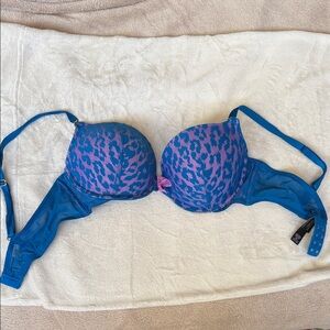 Vibrant Blue and Pink Leopard Print Bra